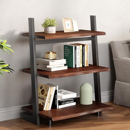 IBF 3-Tier Solid Wood Ladder Bookshelf with Natural Live Edge - size: 3-Tier