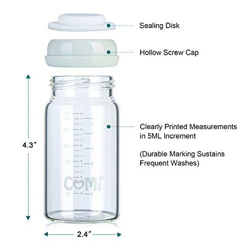 COMI Wide Neck Glass Breastmilk Collection n Storage Bottle, 6oz with Screw Ring Sealing Disk; Re-markable Sealing Disc. BPA Free, Fits Breast Pumps & Nipples (2 Pack Gray Lids) - style: 180ml 2GRAY