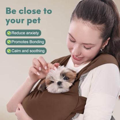 Supet Dog Sling Carrier for Small Pet, Adjustable Hands Free Front Backpack - color: Brown, size: Regular