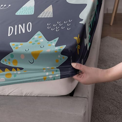 Dinosaur Sheets Set 4Pcs for Kids,Cartoon Animal Printed Sheet Set with 1 Flat Sheet and 1 Fitted Sheet + 2 Pillowcases(Dinosaur Queen) - color: Dinosaur, size: Queen 91x102 inches