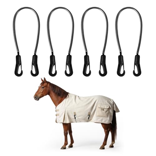 4PCS Elastic Horse Blanket Straps Adjustable Length 21-28 inch | Elastic Tail Strap with Double-Ended Clips, Elastic Legs Strap for Horse Blankets, Strong & Flexible Materials, PVC Tube