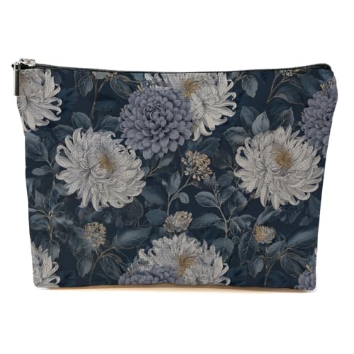 Elegant Blue Floral Makeup Bag Chrysanthemums Cosmetic Bag - color: Multicolor 1611