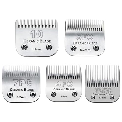 5PACK Dog Grooming Clipper Replacement Blades Compatible with Andis Clipper | For Oster A5/Wahl KM Series Dog Clipper with Ceramic Blade & Stainless Steel Blade (#10+5FC+7FC+3FC+4FC) - color: #10+5fc+7fc+3fc+4fc