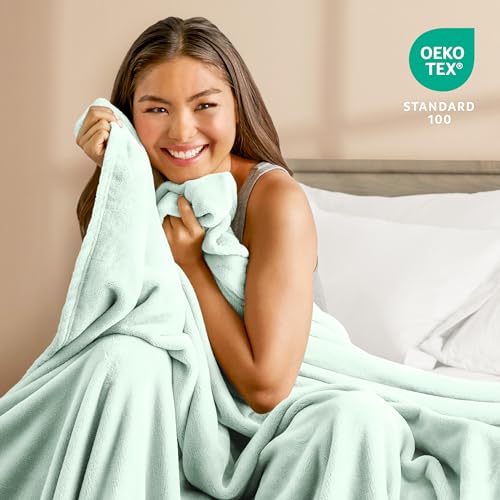 Bare Home Fleece Blanket Luxury Microplush (Full/Queen, Spring Mint) - color: 14 - Spring Mint, size: Full/Queen