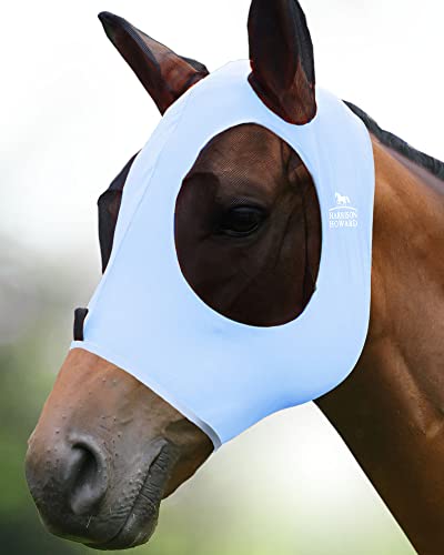 Harrison Howard Super Comfort Stretchy Fly Mask Large Eye Space with UV Protection Soft on Skin with Breathability ICY Blue M Cob - color: Icy Blue, size: Cob (Medium)