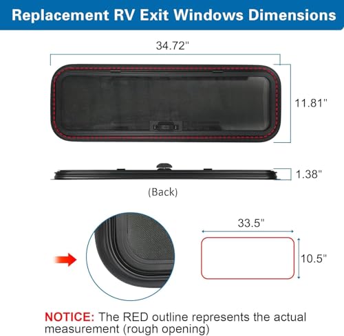 NEW Breathable RV Window, Tinted with Net Screen and Trim Ring - size: 35x12in