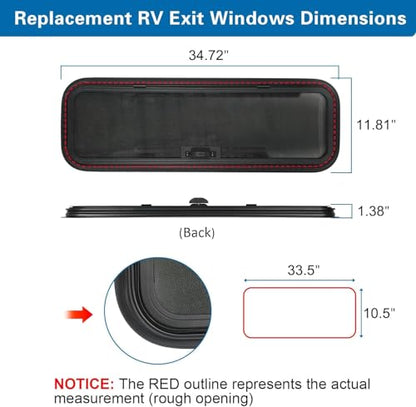 NEW Breathable RV Window, Tinted with Net Screen and Trim Ring - size: 35x12in