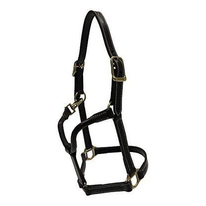 Huntley Equestrian Fancy Stitched Adjustable Premium Leather Pony Halter Elegant & Durable With Brass Hardware, Adjustable Crown Piece - Brown