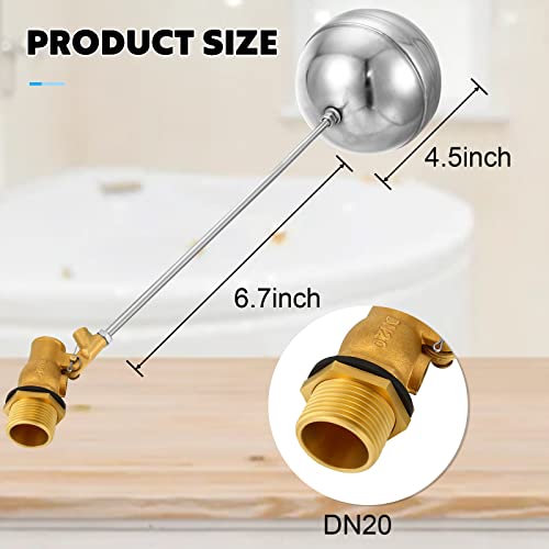 Float Valve for Water Tank Stainless Steel Float Ball Valve 3/4 Inch DN20 Floating Ball Valve Switch Automatic Brass Toilet Valve Float Valves for Stock Tank Pool Water Level Control(2 Pack)