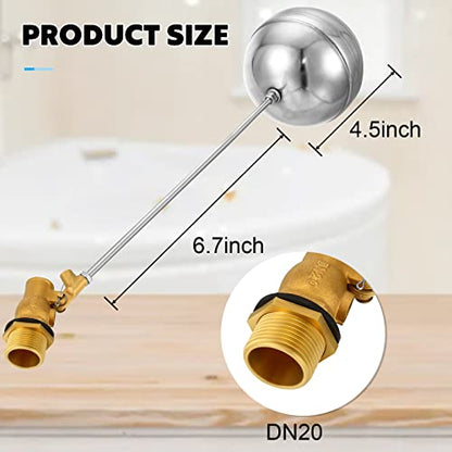 Float Valve for Water Tank Stainless Steel Float Ball Valve 3/4 Inch DN20 Floating Ball Valve Switch Automatic Brass Toilet Valve Float Valves for Stock Tank Pool Water Level Control(2 Pack)