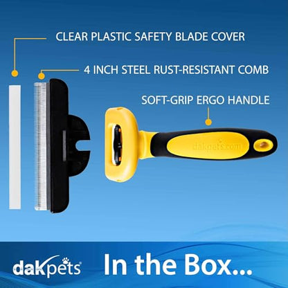 DakPets Stainless Steel Deshedding and Dematting Tool | Professional Pet Grooming Fur Brush for Cats and Dogs Hair Removal - color: Yellow
