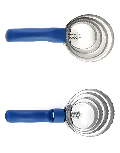 QWORK Double Sided Curry Comb, 2 Pack 4 Rings Stainless Steel Curry Comb with Soft Touch Grip, Blue