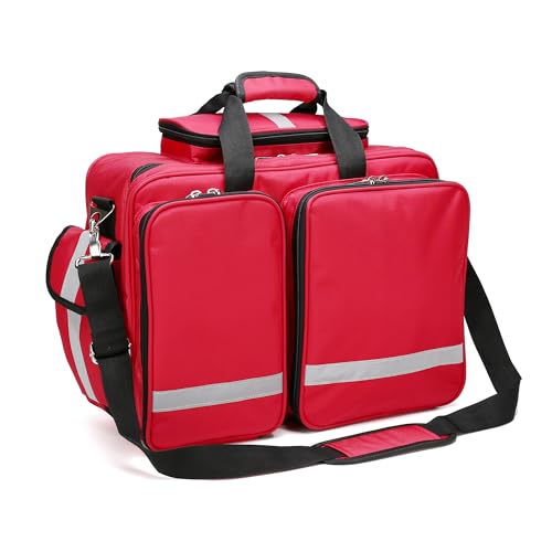 Medical Bag Empty First Aid Bag,Emergency Bag for Nurses,Home Health Care, EMT(Bag Only) - color: Red