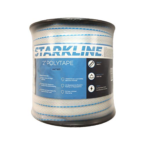 2" Electric Fence Polytape 490' Equine Horse Livestock Electric Fencing White/Blue