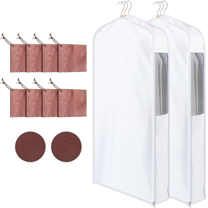 Briwooody Cotton Garment Bags, 2 Sets,Moth Protection,40 x 24 x 6 in, White - color: White, size: 40 x 24 x 6 Inch