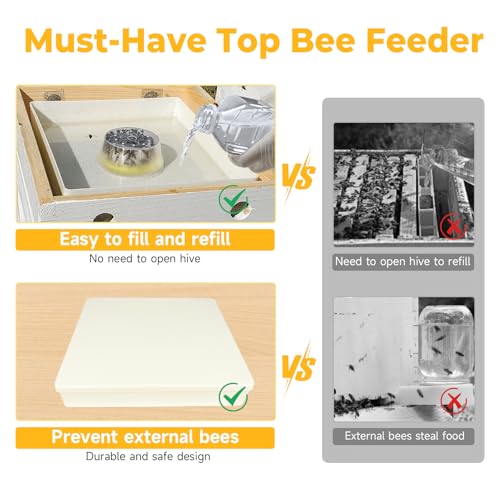 KAGZ Hive Top Bee Feeder for 10 Frame Beehive, 1.5 Gallons (6L) Bee Feeders for Hives with Anti-Drowning Sponge Rings, Bee Hive Feeder Beekeeping Supplies