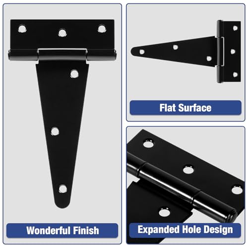 TDCHINGES T Strap Black Gate Door Hinges 6 Inch for Wood Shed 2.5mm 4 Pack - size: 4Pack-6inch
