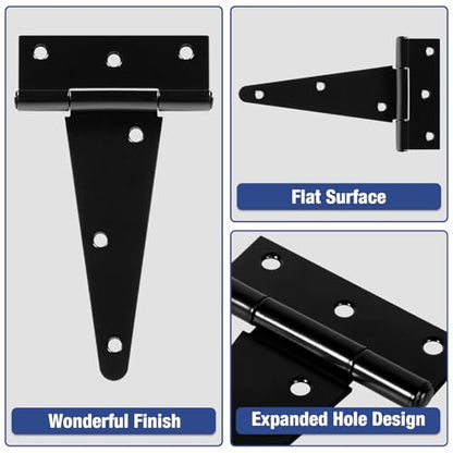 TDCHINGES T Strap Black Gate Door Hinges 6 Inch for Wood Shed 2.5mm 4 Pack - size: 4Pack-6inch