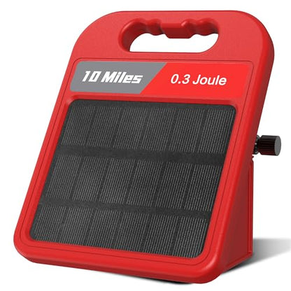 10 Mile Solar Fence Charger 0.3J Electric Fence Energizer with Day Night Mode 24-Hour Protection Red - size: 0.3J-Hong
