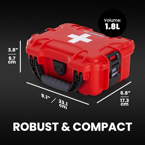 NANUK 903 Waterproof First Aid Box Empty – Durable, Medical First Aid Organizer Case, IP67-Rated, Dustproof, Impact-Resistant, and Floats (7.4" x 4.9" x 3.1") – Red | Durable, Medical First Aid Organizer Case, IP67-Rated, Impact-Resistant, Floats (7.4" x