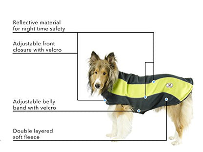 Adventure Coat Double Layered Fleece All Season Dog Sweater Safety Reflective Design - color: Lime Green, size: 18"