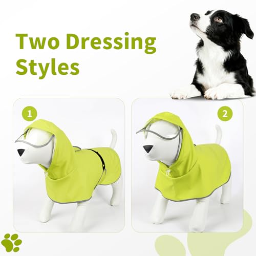 Dog Raincoat,Dog Rain Jacket Poncho with Hood and Leash Hole(Green,L) | Windproof,Waterproof,Leash Loop,Adjustable - color: Neon Green, size: L(16-22lbs)