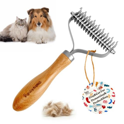 Undercoat Rake for Dogs - Professional Pet Shedding Dematting Comb with Wood Handle, Stainless Steel Blades for Pet Cats Dogs Matted Hair Tangles Removing - style: 2 Sides Dematting Comb