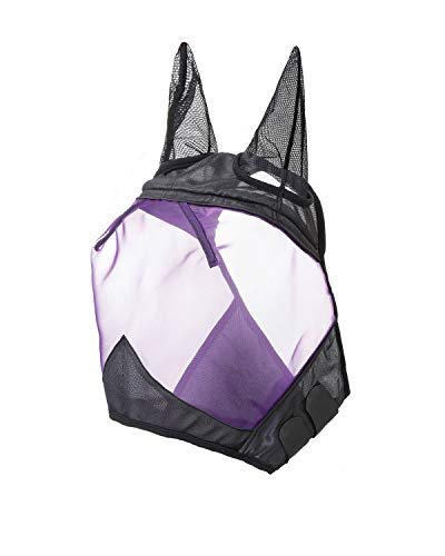 Harrison Howard CareMaster Horse Fly Mask Half Face with Ears Black/Purple Retro Medium Cob - color: Black/Purple, size: Cob (Medium)