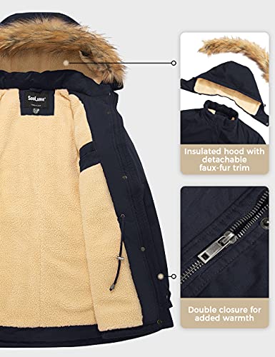 Soularge Women's Winter Plus Size Sherpa Lined Jacket with Hood | Women's Plus Size Workwear Fit,100% Cotton Outer Shell,Soft Fleece Lining,Windproof Stand Collar - color: Navy, size: 2X