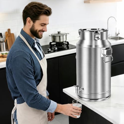 304 Stainless Steel Water Dispenser with Faucet, Thickened Milk Can with Handle, Sealing Ring and Instruction Manual, 20L Stainless Steel Water Jug for Milk, Water, Tea, Juice and Beverage Storage - size: 20L Milk Can