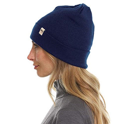 100% Merino Wool Cuff Beanie - Mens & Womens Warm Winter Hat - Watch Cap - Toque - Novelty Beanie - One Size Fits Most - color: Navy Blue