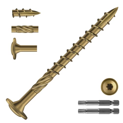 #14 x 3 Inch Lag Screws (176Pcs) 4lb. Structural Wood Screw, Bronze, Carbon Steel, Washer Head, Rust Resistant epoxy Coated, T30 Star Bit - color: Bronze, size: #14 x 3"