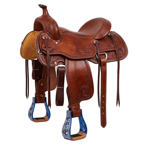 CHALLENGER Horse Western 5" Slanted Offset Angled Cactus Engraved Aluminum Show Stirrups 51243 - color: Blue Cactus