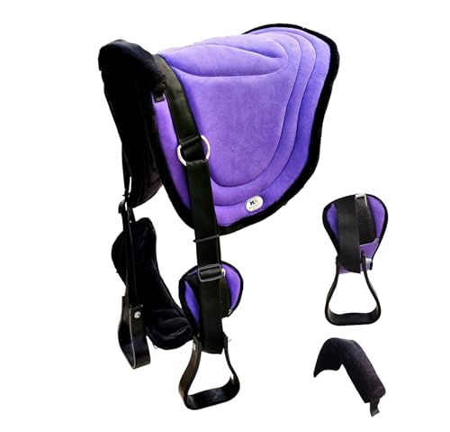 Majestic Ally Padded Suede Leather Bareback Pad Horse Riding Pad with Non Slip Breathable Girth & Stirrups - color: Lilac