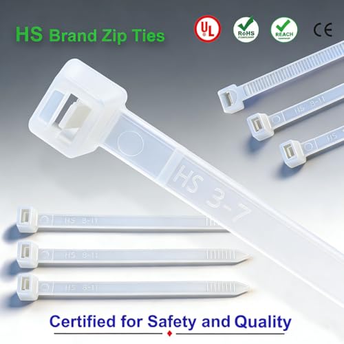HS Clear Zip Ties 6 Inch Small (100 Pcs) 18 LBS Self Locking Zip Ties White Nylon Ties Thin,Strong and Durable - color: White, size: 100pcs 6"