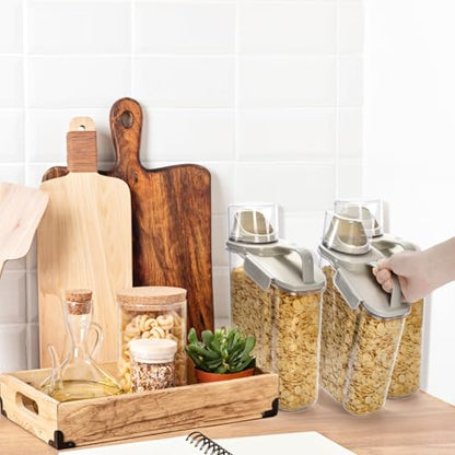 DEAYOU 2 Pack Bird Seed Storage Container, 3 Qt/2.8 L Airtight Cereal Storage Bin with Pour Spout and Measuring Cup, BPA Free Plastic Water Pitcher with Handle for Rice, Grain, Flour, Pet Food