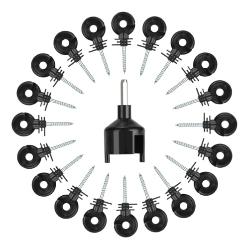 20PCS Electric Fence Insulators with Socket Tool, Screw in Ring Clips Kit for Fence Wood Post, Fence Connectors Compatible with Electric Polywire or Steel and Aluminum Wire - Black - color: 21PCS