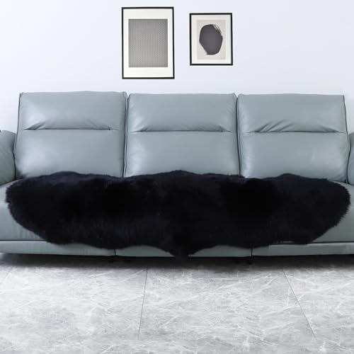 Genuine Sheepskin Rug Natural Wool Fluffy Soft Like Cloud|2 * 6 FT - color: Black, size: 2' x 6' (sheepskin)