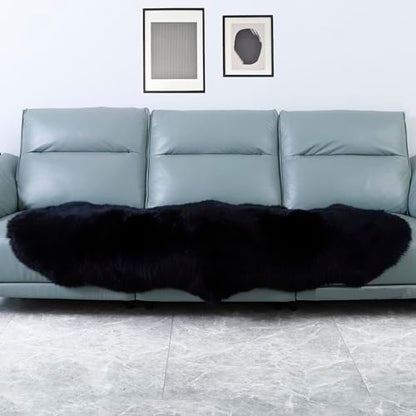 Genuine Sheepskin Rug Natural Wool Fluffy Soft Like Cloud|2 * 6 FT - color: Black, size: 2' x 6' (sheepskin)
