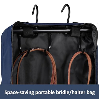 Harrison Howard Bridle/Halter Bag – Waterproof 600D Horse Tack Storage, Hanging Organizer with Multi-Hook Design, Protects Bridles & Reins-Navy - color: Navy