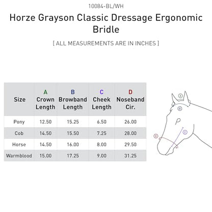 HORZE Grayson Classic Leather Ergonomic Snaffle Dressage Bridle with Detachable Flash - color: Black/White, size: Cob