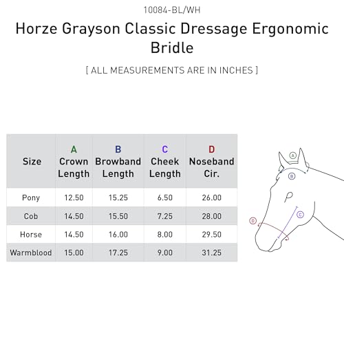 HORZE Grayson Classic Leather Ergonomic Snaffle Dressage Bridle with Detachable Flash - color: Black/White, size: Pony