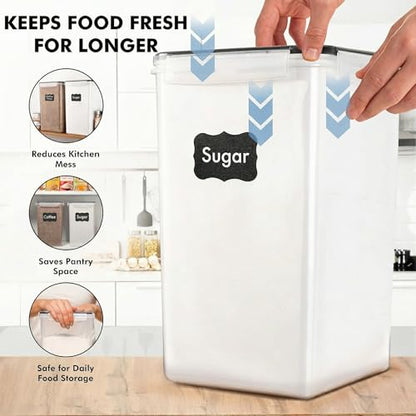 WHITE FEATHER SUPPLIES 2 PC [7 Qt / 6.5L / 220 Oz] Large Food Storage Containers with Lids Airtight - BPA Free Clear Plastic Kitchen and Pantry Storage Containers for Cereal, Flour, Sugar, Rice - color: Black - 2 Pack
