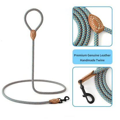 Mile High Life Dog Leash with Genuine Leather-Wrapped Ends, 4/5/6FT - color: Peacock Blue, size: 48 Inch-1/2"