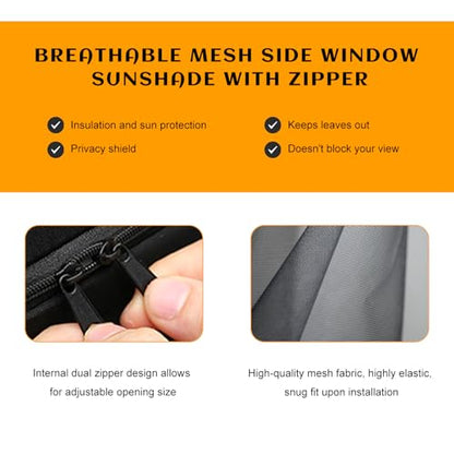 2 PCS Car Window Shades, Breathable Auto Front Side Window Cover Mesh Sun Screen with Zipper, Universal Stretchy Vehicle Side Windows Sun Shades for Privacy Protection - color: Front Window