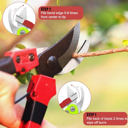 2 Pcs Garden Tool Sharpener, Multipurpose Usage Knife Sharpener Premium Wolfram Steel Portable Pocket Blade Sharpener for Pruning Shears Axe Hatchets Scissors Sickle Fence Shears(Black And Red)