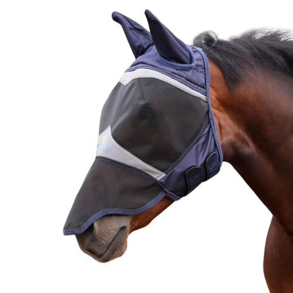 Shires FlyGuard Pro Fine Mesh Fly Mask with UV Protection Navy/Extra Extra Full/Ears and Nose - color: Navy, size: Extra Extra Full