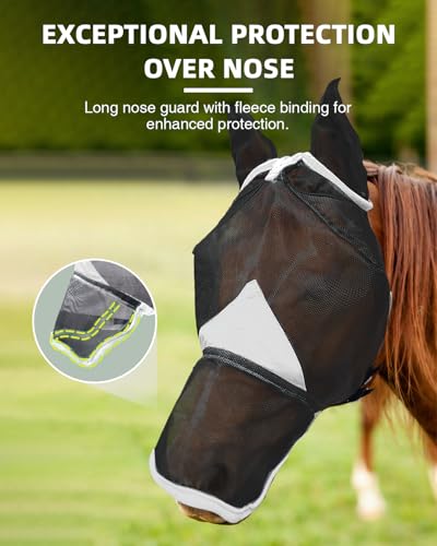 Hilltown Horse Fly Mask with Ears and Nose Cover - X-Full, Grey - color: Dark Grey, size: X-FULL