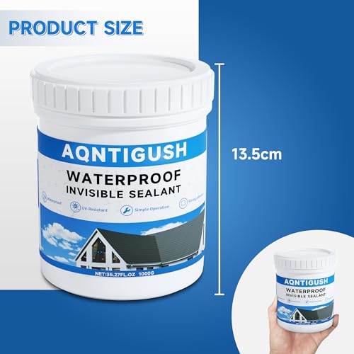 Transparent Waterproof Sealant 35oz, Clear Invisible Coating | 1KG Water-based acrylic sealer, Bonds to roofs, walls, bathrooms, concrete & wood, UV-resistant & flexible, Easy to apply - size: 35 oz