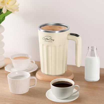 Drink Stirrer,Self Stirring Mug,Self Stirring Coffee Mug,Suitable for Coffee, Milk, Cocoa and Other Beverages Stainless Steel Vacuum Insulated Tumbler with Lid (Cream White, 12 Ounces) - color: Cream White